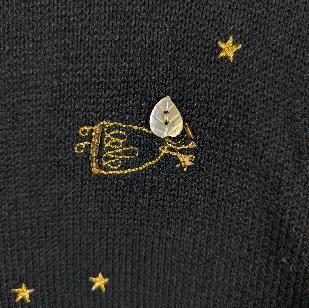 Susan Bristol Embroidered Angel Black Cardigan Sweater SZ Med Christmas 2005 - Picture 2 of 8